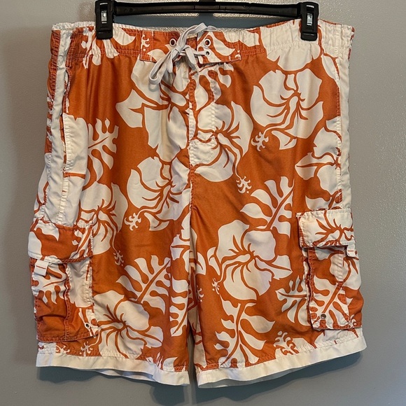 Arizona Jean Company Floral Orange and White Swim Trunks - Picture 1 of 6